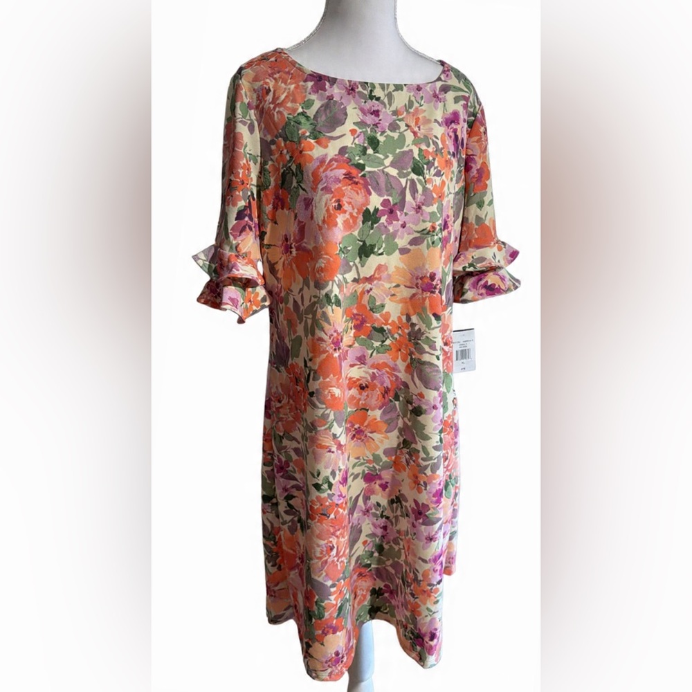 Women’s Colorful Chic Floral Ruffle Sleeves Midi Dress